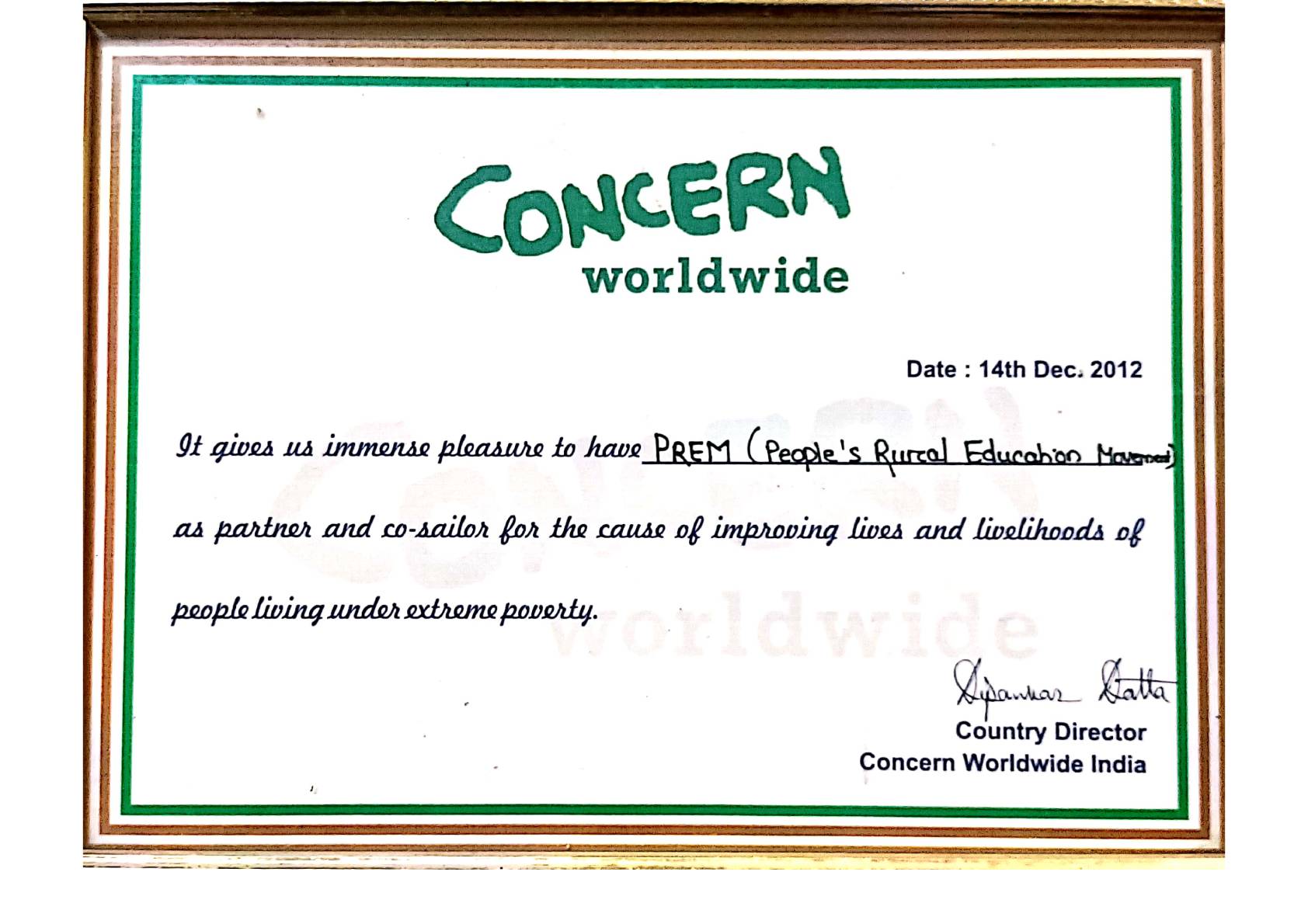  Country Director, Concern Worldwide India 